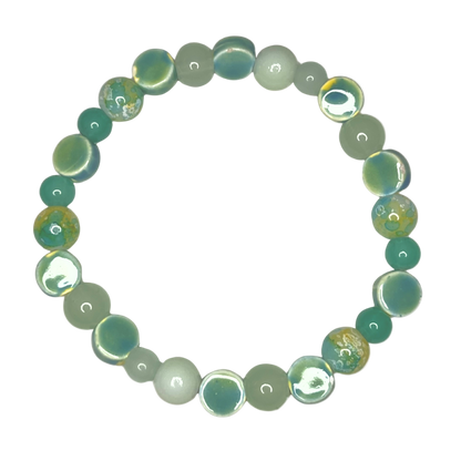 Green beaded bracelet on a white background